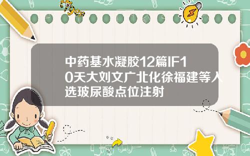 中药基水凝胶12篇IF10天大刘文广北化徐福建等入选玻尿酸点位注射