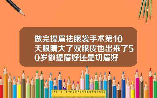 做完提眉祛眼袋手术第10天眼睛大了双眼皮也出来了50岁做提眉好还是切眉好