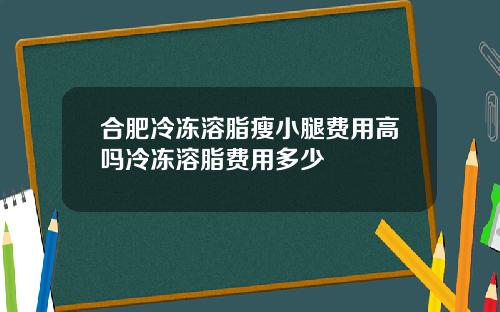 合肥冷冻溶脂瘦小腿费用高吗冷冻溶脂费用多少