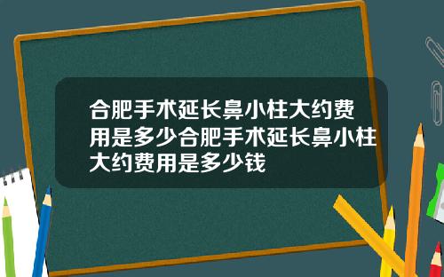 合肥手术延长鼻小柱大约费用是多少合肥手术延长鼻小柱大约费用是多少钱