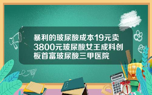 暴利的玻尿酸成本19元卖3800元玻尿酸女王成科创板首富玻尿酸三甲医院