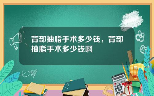 背部抽脂手术多少钱，背部抽脂手术多少钱啊